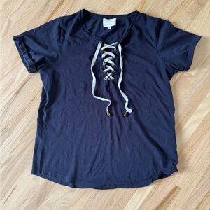 Sezane Navy Mondini Lace-Up Top